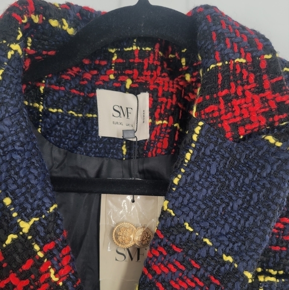 SMF Double- Breasted Plaid Tweed Jacket blazer w gold buttons super chic… - Picture 5 of 7